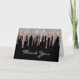 Silver Rose Gold Glitzer Tropfen Black 40. Geburts Dankeskarte