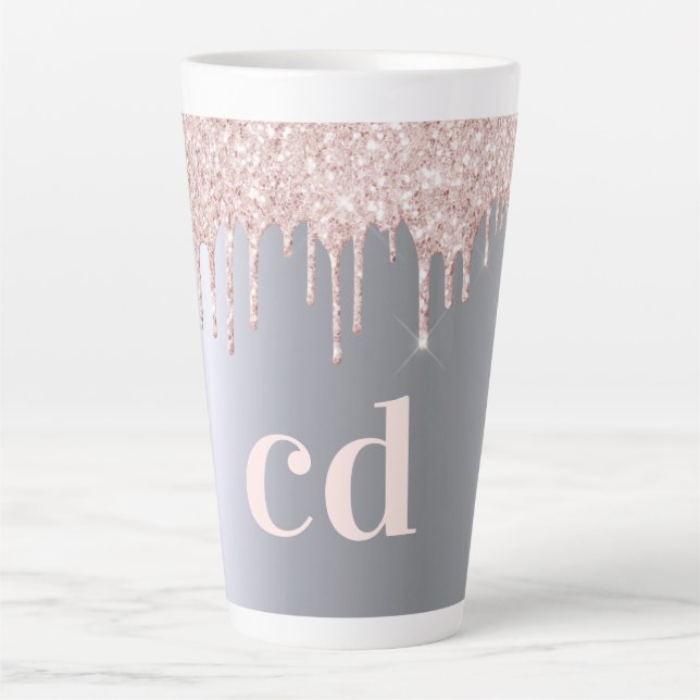Silver Rose Gold Glitzer Tropfen Monogramm Initial Milchtasse (Vorderseite)