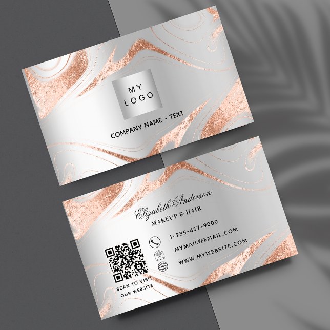Silver Rose Gold-Marmor QR-Code Firmenlogo Visitenkarte (Von Creator hochgeladen)