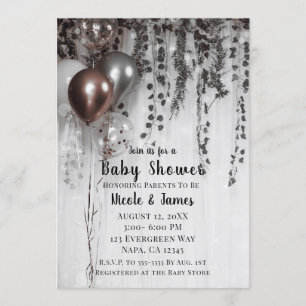 Silver & Rose Gold Pink Balloons Ivy Baby Dusche Einladung