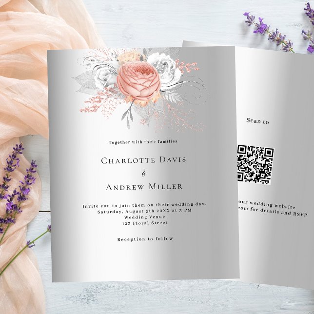Silver Rose Gold QR UAWG budget Einladung Hochzeit (Von Creator hochgeladen)