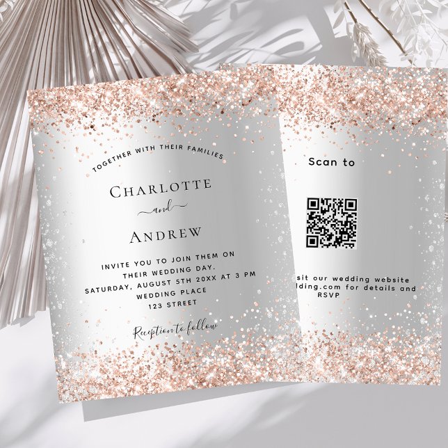 Silver Rose Gold QR UAWG budget Einladung Hochzeit (Von Creator hochgeladen)