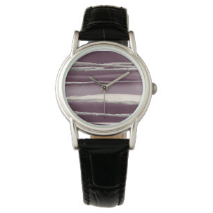Silver Rose Lila Abstrakte Druckausgabe Armbanduhr