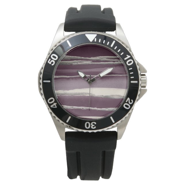 Silver Rose Lila Abstrakte Druckausgabe Armbanduhr (Vorderseite)
