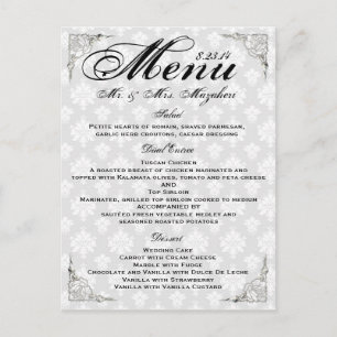 Silver Rose Wedding Dinner Menu Thank you Note