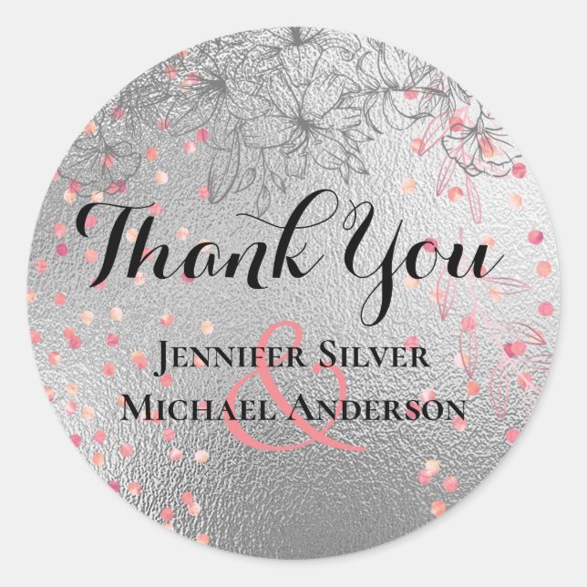 Silver Rosegold WEDDING Metallic Glitzer BUDGET Runder Aufkleber (Vorderseite)