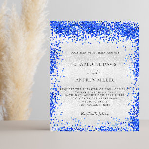 Silver Royal Blue Budget Hochzeit Einladung