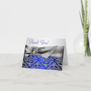 Silver Royal Blue Damask Vielen Dank Dankeskarte