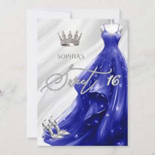 Silver Royal Blue Glitzer Sparkle Dress Sweet 16 Einladung
