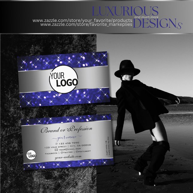 Silver Royal Blue Glitzer Sparkle Stars und Logos Visitenkarte (Von Creator hochgeladen)