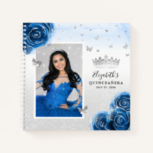 Silver Royal Blue Rose Foto Quinceanera Guest Notizbuch