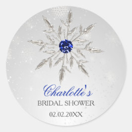 Silver Royal Blue Schneeflocken Brautparty Runder Aufkleber