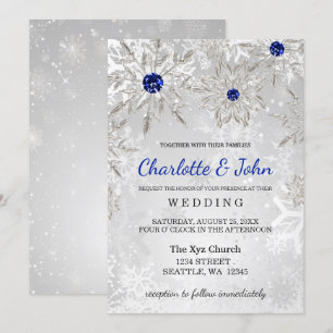 Silver Royal Blue Schneeflocken Winter Wedding Einladung