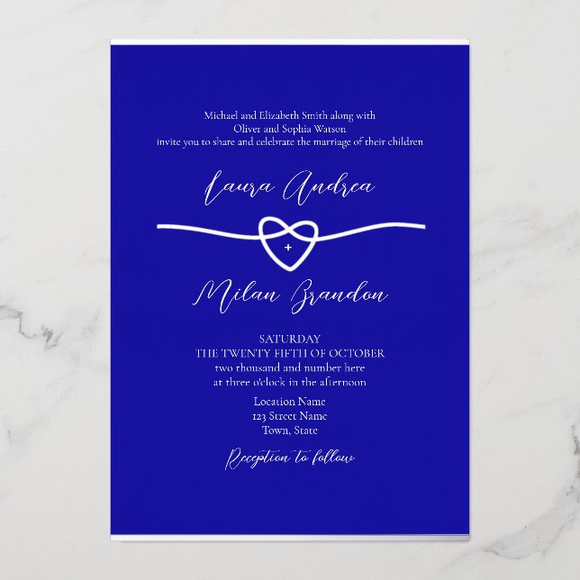 Silver Royal Blue Wedding Folieneinladung (Vorderseite)