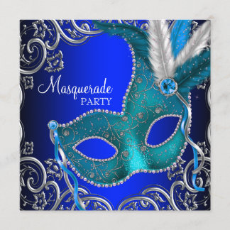Silver Royal und Aquamarin Blue Masquerade Party Einladung