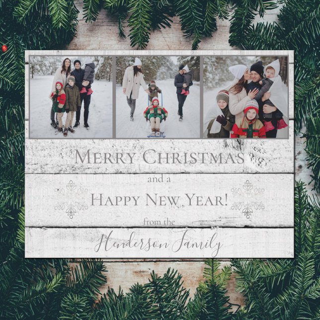 Silver Russe Snowflakes Flat Holiday Carte photo (Silver Rustic Snowflakes Holiday Photo Card)