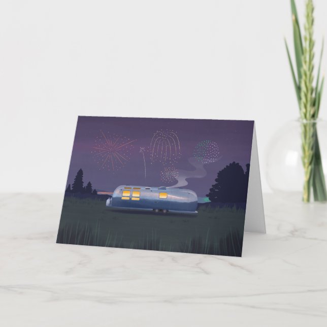 Silver RV & Night Sky Blank Card für Trailer Karte (Vorderseite)