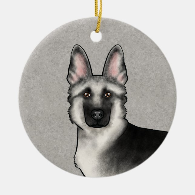 Silver Sable German Shepherd Cartoon Dog Head Keramik Ornament (Vorne)