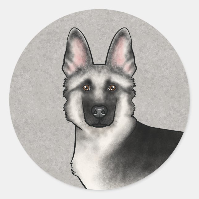 Silver Sable German Shepherd Cartoon Dog Head Runder Aufkleber (Vorderseite)
