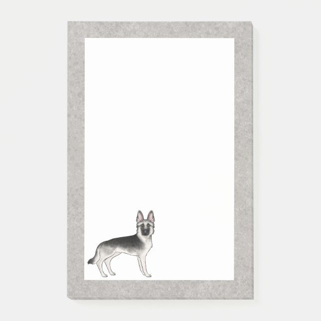 Silver Sable German Shepherd Cartoon GSD Dog Gray Post-it Klebezettel (Vorderseite)