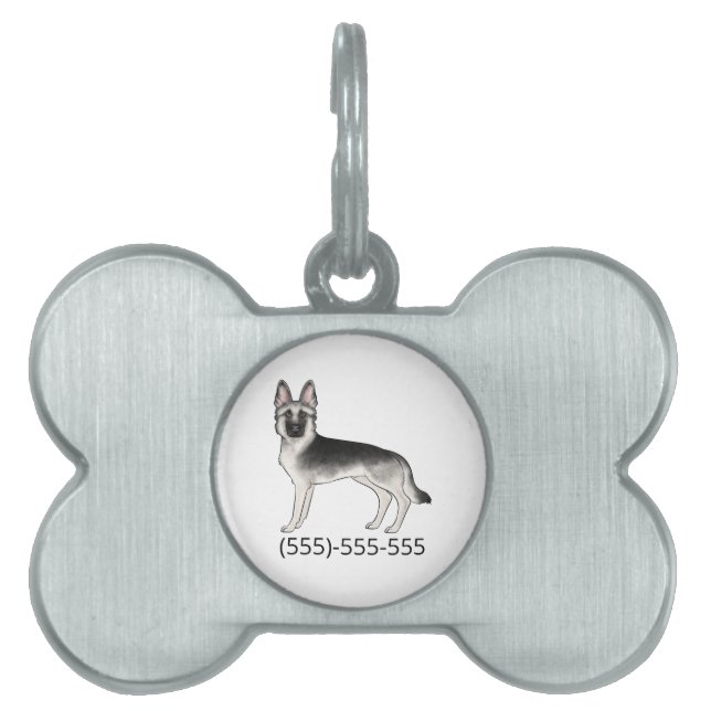 Silver Sable German Shepherd GSD Hund und Zahl Tiermarke (Vorderseite)