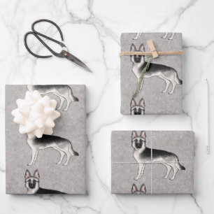 Silver Sable German Shepherd Niedlich Cartoon Dog Geschenkpapier Set
