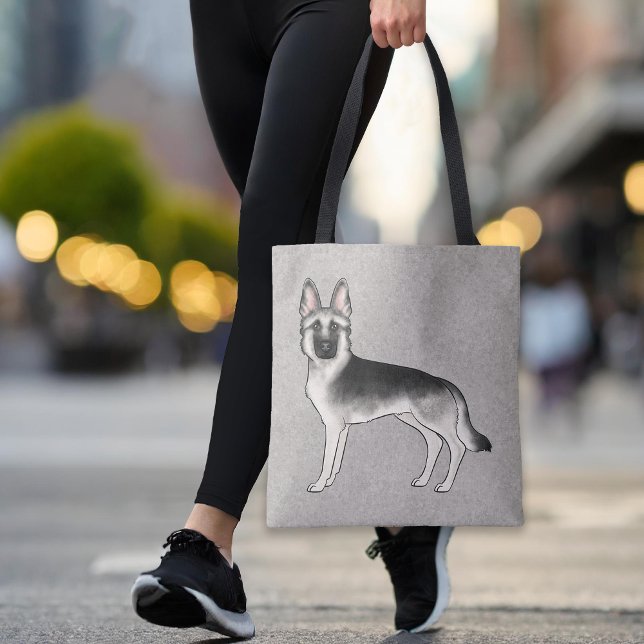 Silver Sable German Shepherd Niedlich Cartoon Dog  Tasche (Please note: This image is a digital mockup. The product may not be in scale.)