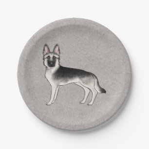 Silver Sable German Shepherd Niedlich Cartoon GSD  Pappteller