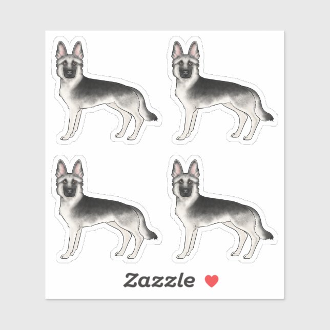 Silver Sable German Shepherd Niedlich Cartoon Hund Aufkleber (Blatt)