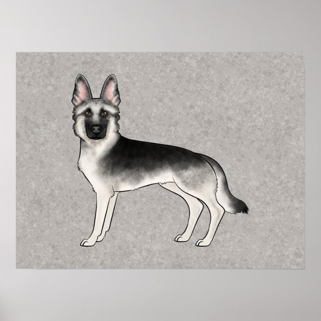 Silver Sable German Shepherd Niedlich Dog Illustra Poster (Vorne)