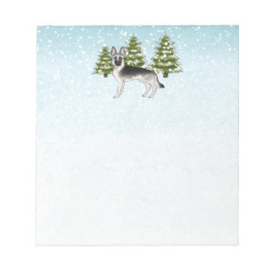 Silver Sable German Shepherd Snowy Winter Forest Notizblock