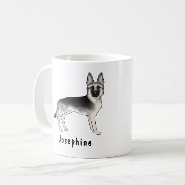 Silver Sable German Shepherder Hund mit Individuel Kaffeetasse (Vorderseite Links)