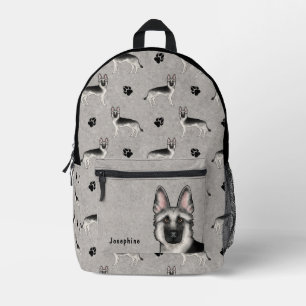 Silver Sable German Shepherder Hund Muster und Nam Bedruckter Rucksack