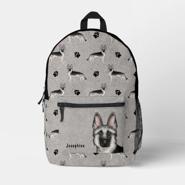 Silver Sable German Shepherder Hund Muster und Nam Bedruckter Rucksack (Vorderseite)