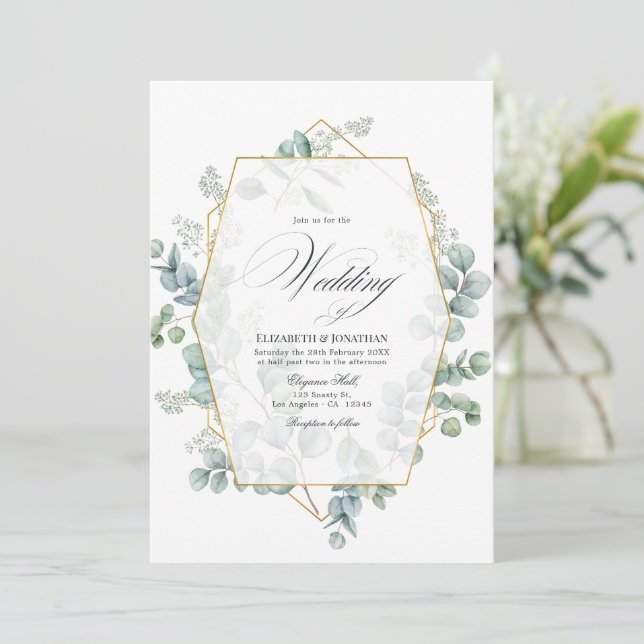 Silver Sage Eukalyptus Geometric Wedding Einladung (Stehend Vorderseite)