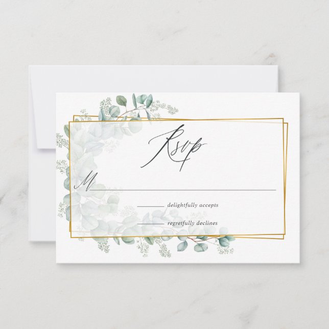 Silver Sage Eukalyptus Geometric Wedding RSVP Karte (Vorderseite)