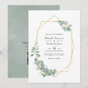 Silver Sage Geometric Eucalyptus QR Code Wedding Einladung