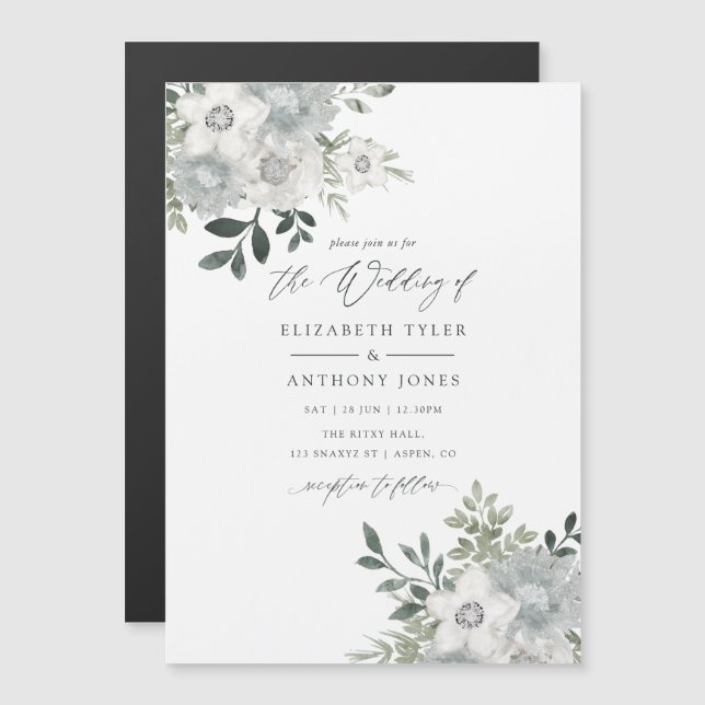 Silver Sage Geometric Eucalyptus Wedding Magneteinladung (Vorne/Hinten)