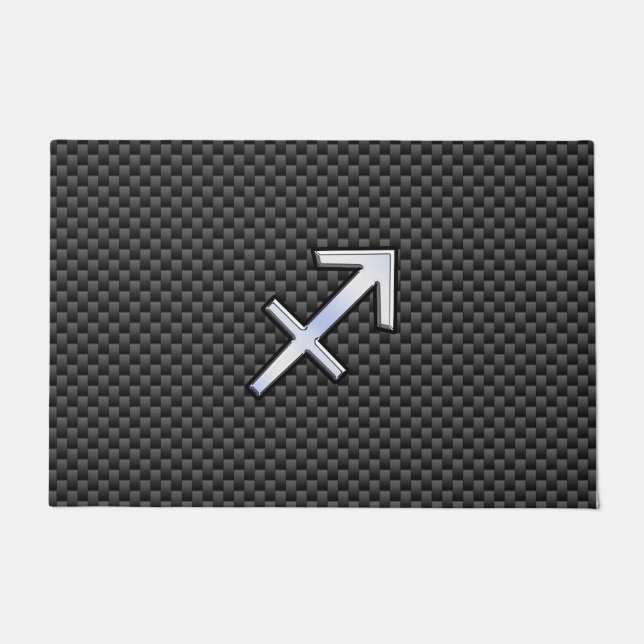 Silver Sagittarius Zodiac Sign Carbon Fibre Print Fußmatte (Vorderseite)