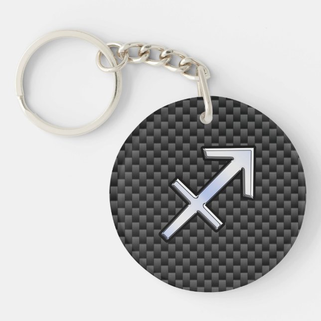 Silver Sagittarius Zodiac Sign Carbon Fibre Print Schlüsselanhänger (Vorderseite)