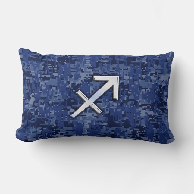 Silver Sagittarius Zodiac Sign Navy Digitale Camou Lendenkissen (Vorderseite)