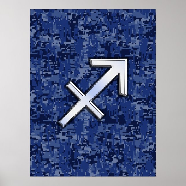 Silver Sagittarius Zodiac Sign Navy Digitale Camou Poster (Vorne)