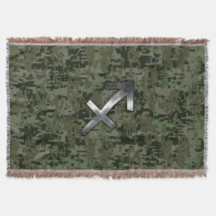 Silver Sagittarius Zodiac Woodland Digital Camo Decke