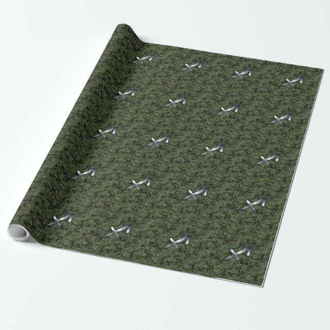 Silver Sagittarius Zodiac Woodland Digital Camo Geschenkpapier (Ungerollt)