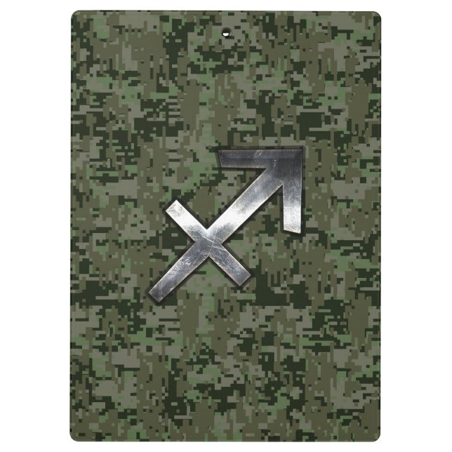 Silver Sagittarius Zodiac Woodland Digital Camo Klemmbrett (Rückseite)