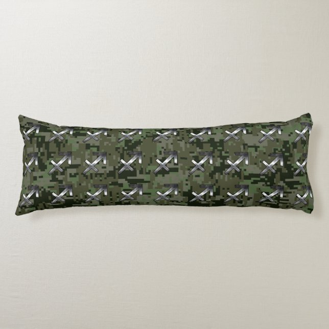 Silver Sagittarius Zodiac Woodland Digital Camo Seitenschläferkissen (Vorderseite)