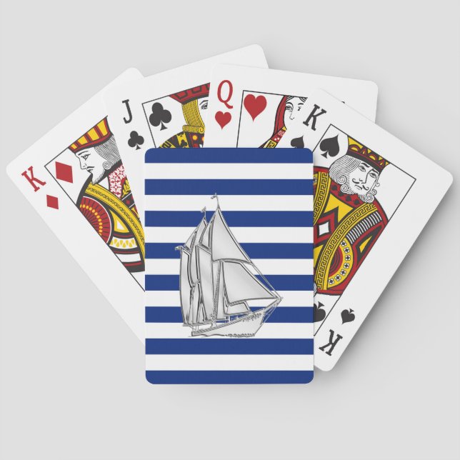 Silver Sailboat auf blaue Streifen Spielkarten (Rückseite)