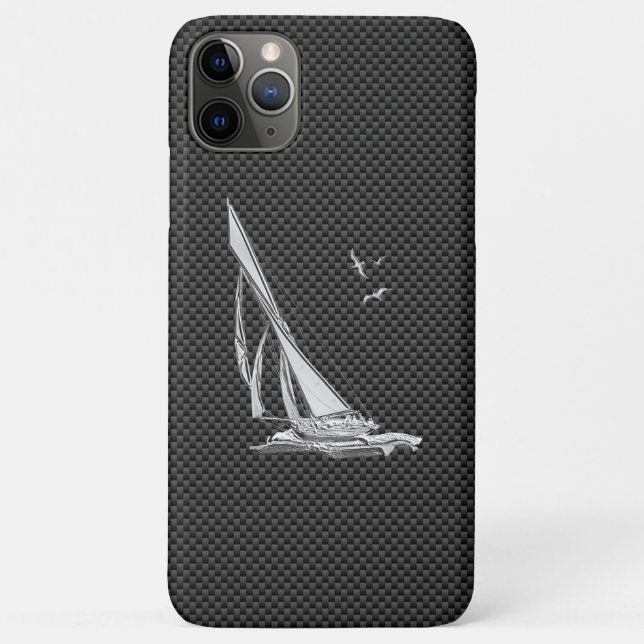 Silver Sailboat auf Carbon Fibre Decor Case-Mate iPhone Hülle (Rückseite)