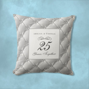 Silver Satin 25. Wedding Anniversary Throw Kissen