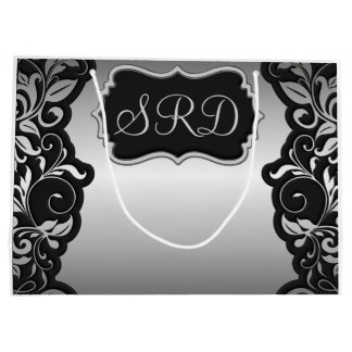 Silver Satin Blüht schwarz & grau personalisieren Große Geschenktüte